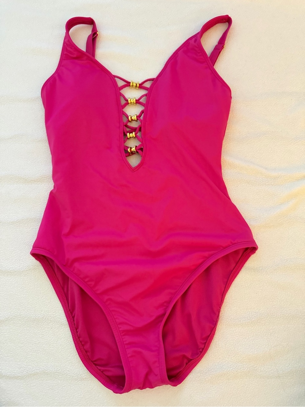 Bleu by Rod Beattie Let’s Get Knotty Plunge One Piece Swimsuit Pink Size 4 - Picture 4 of 6